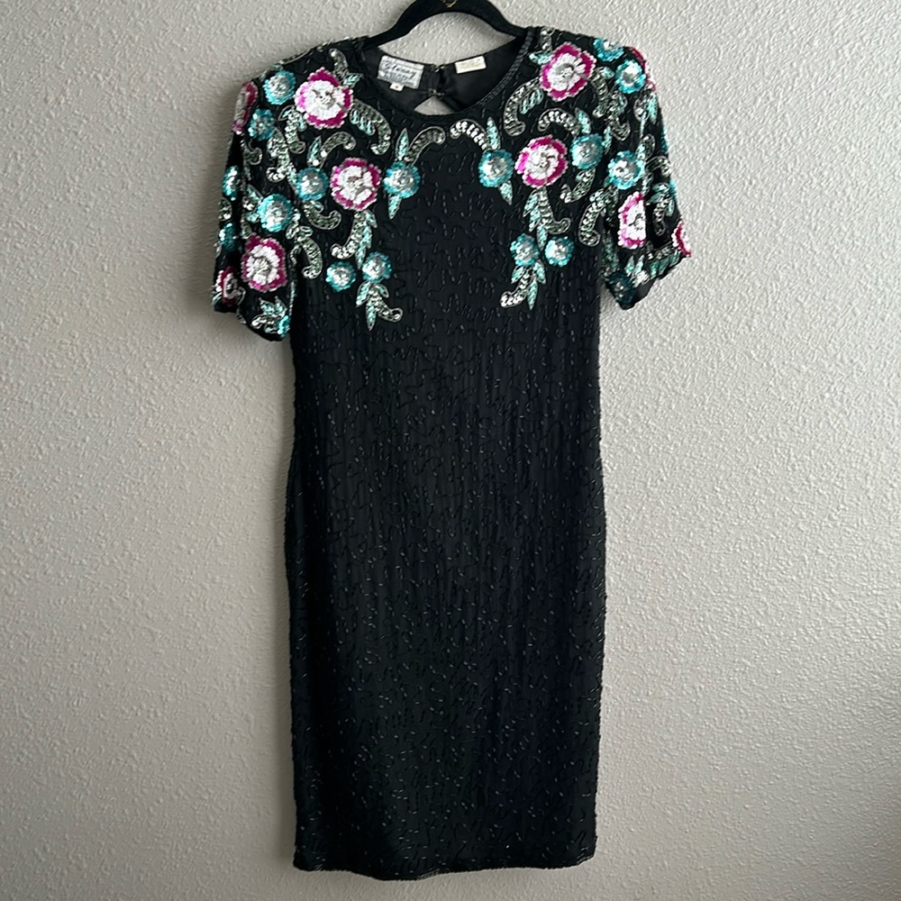 Stenay vintage 90’s Silk Floral Beaded Sequin Party Dress with‎ open back